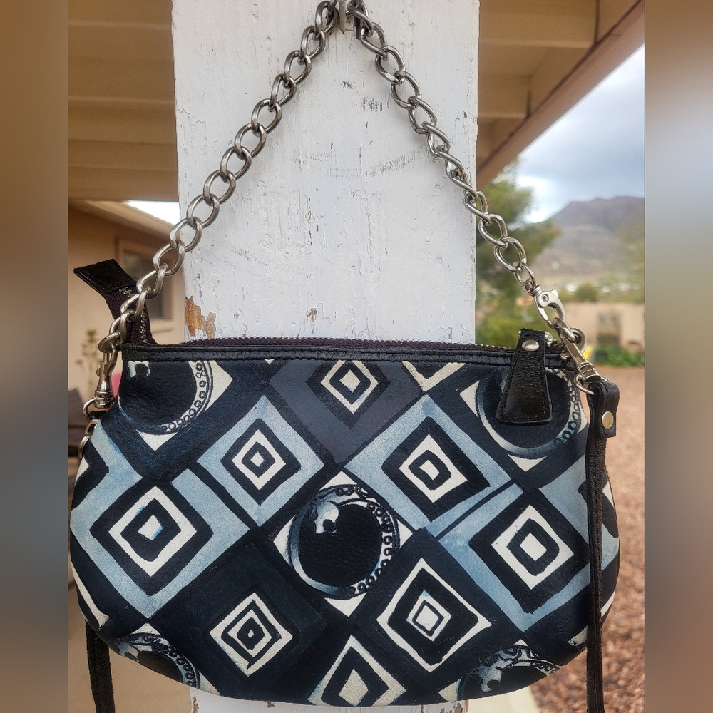 Sharif Rare Genuine Leather Hand Painted Geometric Shoulder/Crossbody